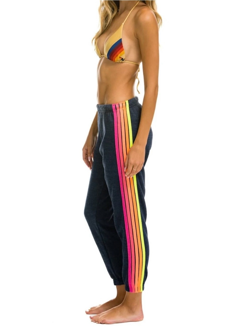 Women’s Aviator Nation Heather Navy Jogger Pants with Neon Rainbow